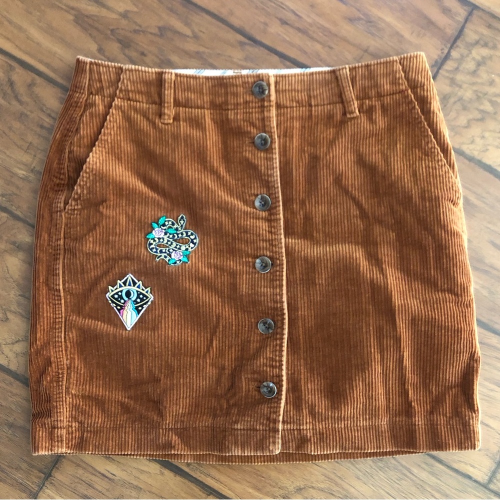 Corduroy Button Front Mini Skirt with Patches